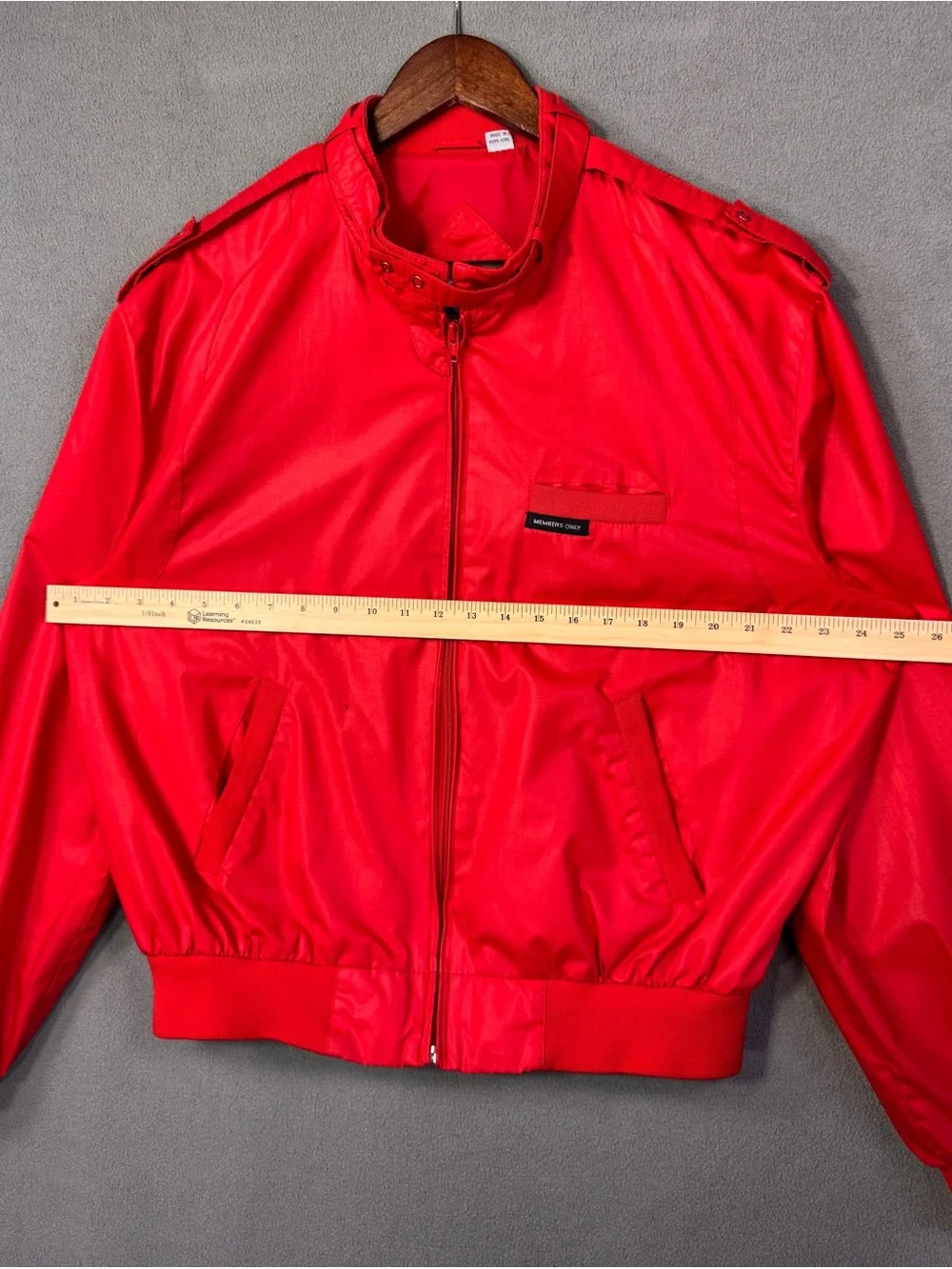 Vintage 80’s Members Only Jacket Red Racer Zip Bomber Made in Hong Kong, XL 44